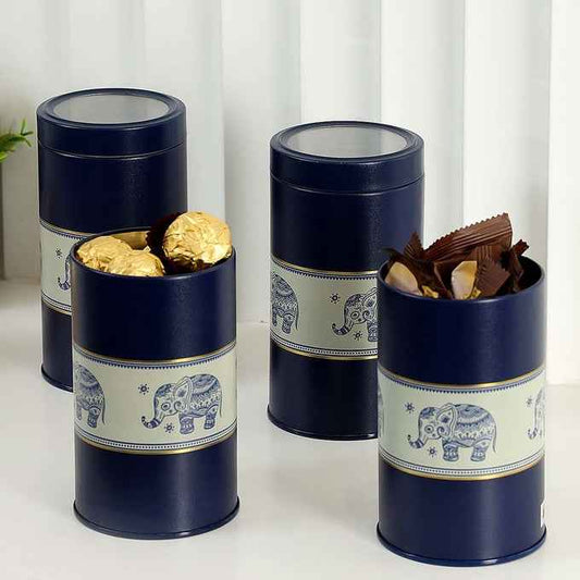 Mandala Blue Elephant 850ml Food Grade Metal Jars Set of 4 M Size
