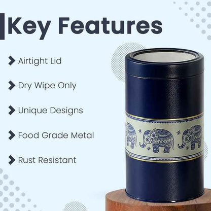 Mandala Blue Elephant 850ml Food Grade Metal Jars Set of 4 M Size