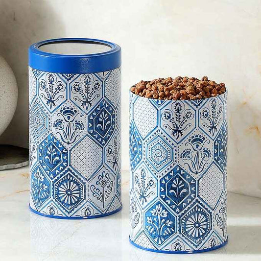 Moroccan Blue Pastel 1450ml Airtight Lid Jars Set of 2 X-L Size - Jarsome
