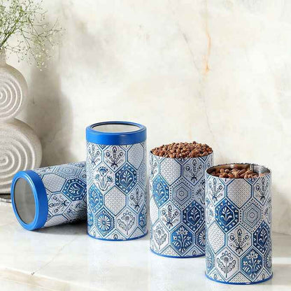 Moroccan Blue Pastel 1450ml Airtight Lid Jars Set of 4 X-L Size - Jarsome