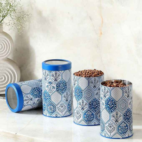 Moroccan Blue Pastel 1450ml Airtight Lid Jars Set of 4 X-L Size - Jarsome