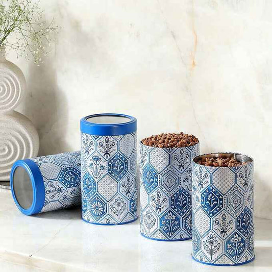 Moroccan Blue Pastel 1450ml Airtight Lid Jars Set of 4 X-L Size - Jarsome