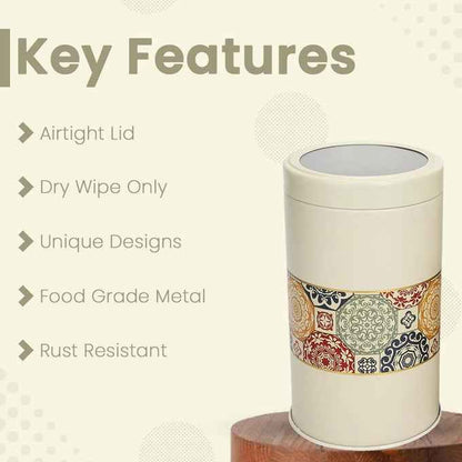 Mandala Beige Rangoli 1400ml Food Grade Metal Jars Set of 2 X-L Size - Jarsome