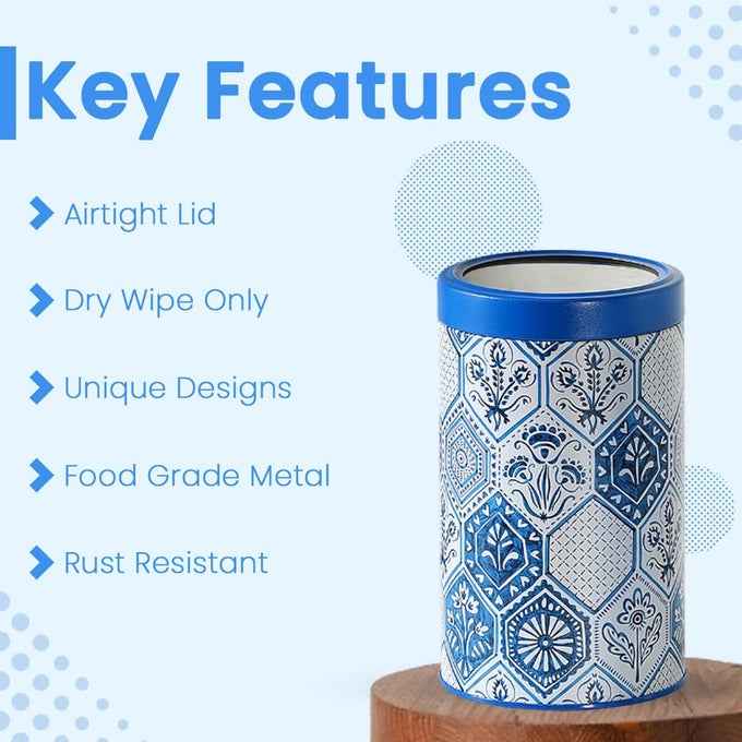 Moroccan Blue Pastel 1450ml Airtight Lid Jars Set of 4 X-L Size - Jarsome