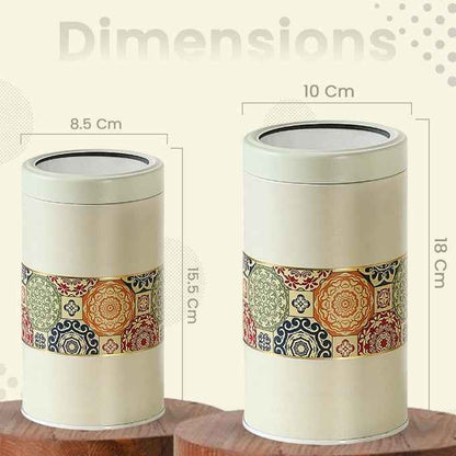 Mandala Beige Rangoli 850ml & 1400ml Food Grade Metal Jars Set of 4 (2M+2XL) Size - Jarsome
