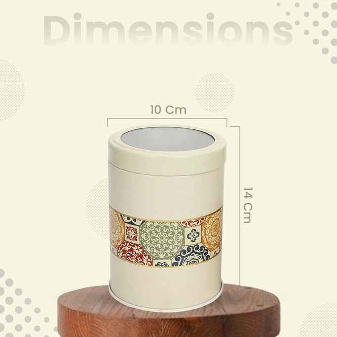 Mandala Beige Rangoli 1100ml Food Grade Metal Jars Set of 2 L Size - Jarsome