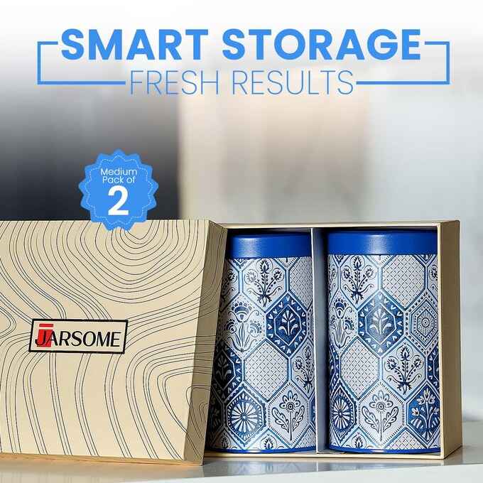 Moroccan Blue Pastel 850ml Airtight Lid Jars Set of 2 M Size - Jarsome