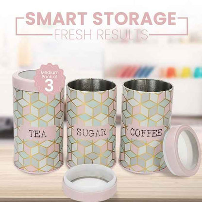 `Moroccan Pink Pastel 850ml Airtight Lid Jars Set of 3 M Size - Jarsome